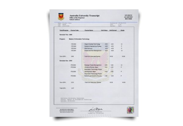 Australia University Transcript