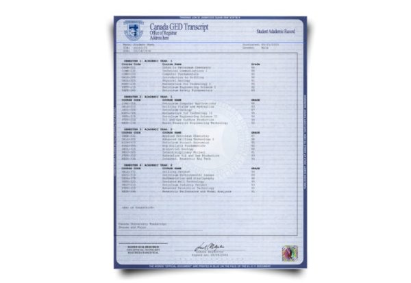 Canada GED Transcript