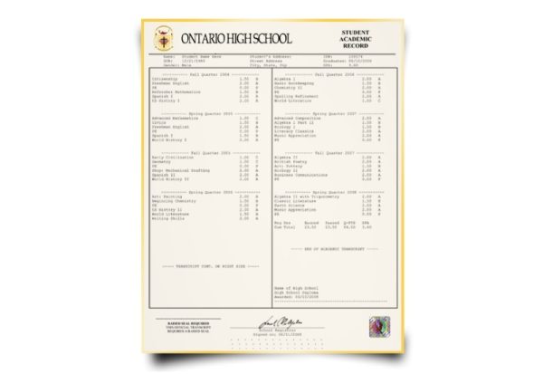 Canada High School Transcript
