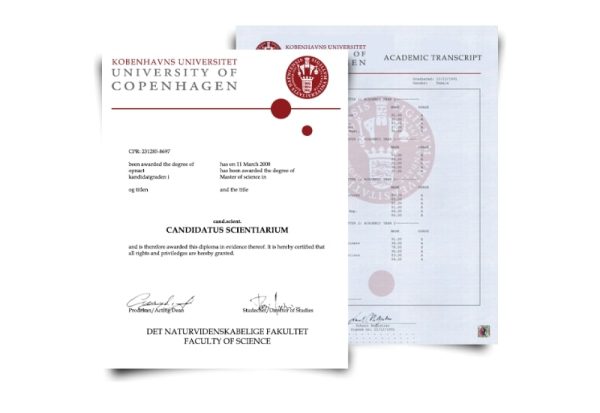 Denmark University Diploma & Transcript Set