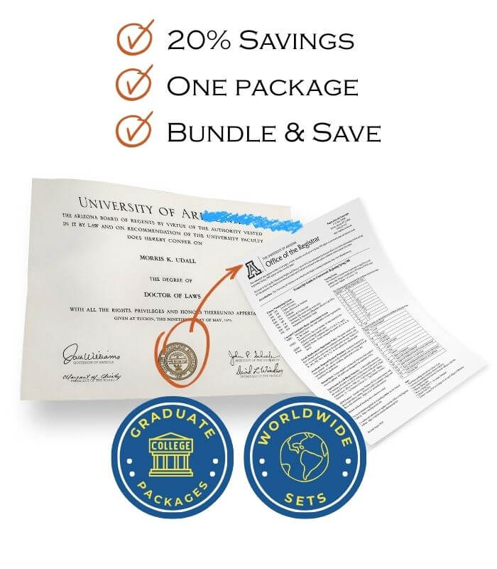 College diploma and transcript set package designed to match for universities