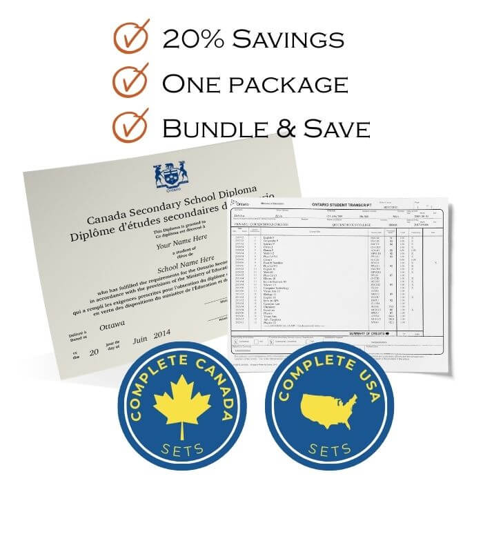 GED diploma and transcript set package with matching documents shown side by side