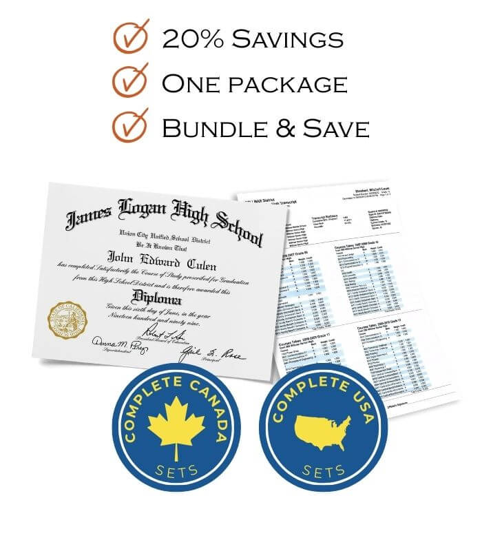 High school diploma and transcript bundle displayed together as a complete set