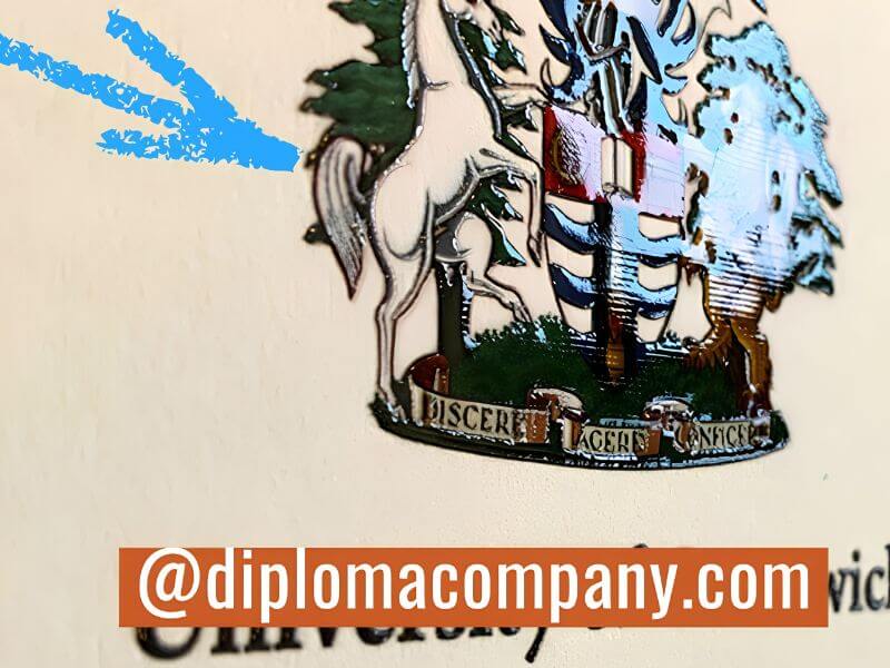 Full color academic crest on a replica college diploma