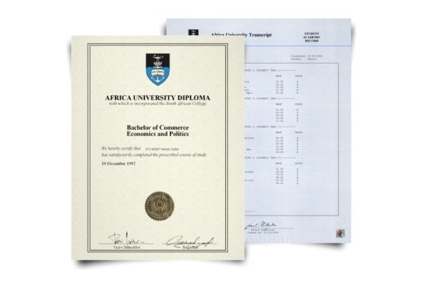 South Africa University Diploma & Transcript Set