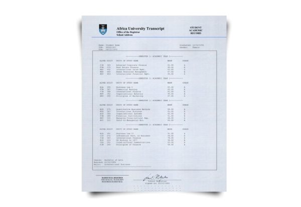 South Africa University Transcript