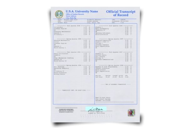 USA College Transcript